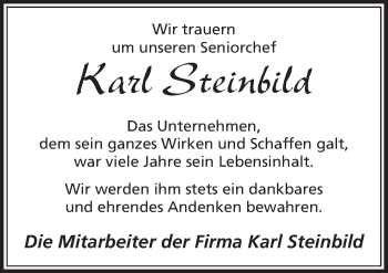 Traueranzeige von Karl Steinbild von Neue Osnabrücker Zeitung GmbH & Co. KG