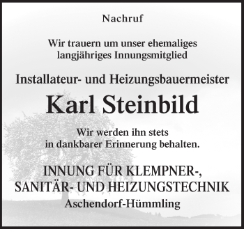 Traueranzeige von Karl Steinbild von Neue Osnabrücker Zeitung GmbH & Co. KG