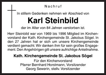 Traueranzeige von Karl Steinbild von Neue Osnabrücker Zeitung GmbH & Co. KG