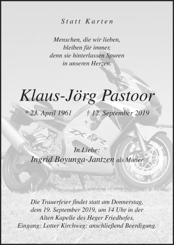 Traueranzeige von Klaus-Jörg Pastoor von Neue Osnabrücker Zeitung GmbH & Co. KG