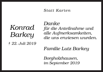 Traueranzeige von Konrad Barkey von Neue Osnabrücker Zeitung GmbH & Co. KG