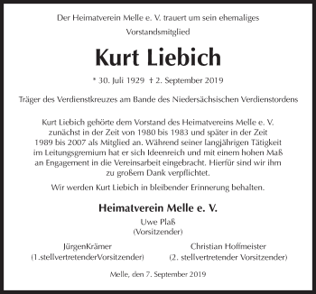 Traueranzeige von Kurt Liebich von Neue Osnabrücker Zeitung GmbH & Co. KG