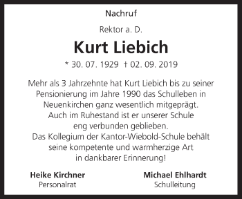 Traueranzeige von Kurt Liebich von Neue Osnabrücker Zeitung GmbH & Co. KG