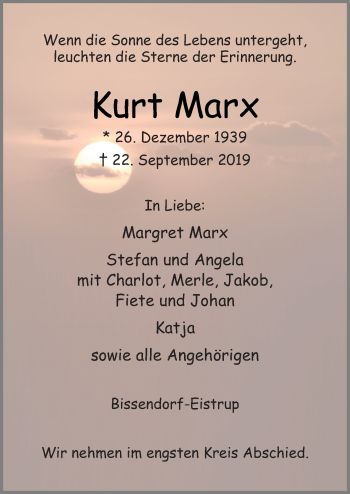 Traueranzeige von Kurt Marx von Neue Osnabrücker Zeitung GmbH & Co. KG