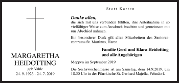 Traueranzeige von Margaretha Heidotting von Neue Osnabrücker Zeitung GmbH & Co. KG