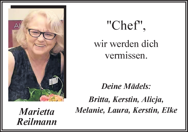  Traueranzeige für Marietta Reilmann vom 11.09.2019 aus Neue Osnabrücker Zeitung GmbH & Co. KG
