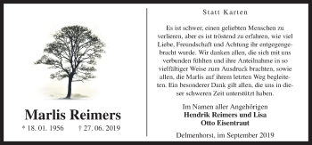 Traueranzeige von Marlis Reimers von Neue Osnabrücker Zeitung GmbH & Co. KG
