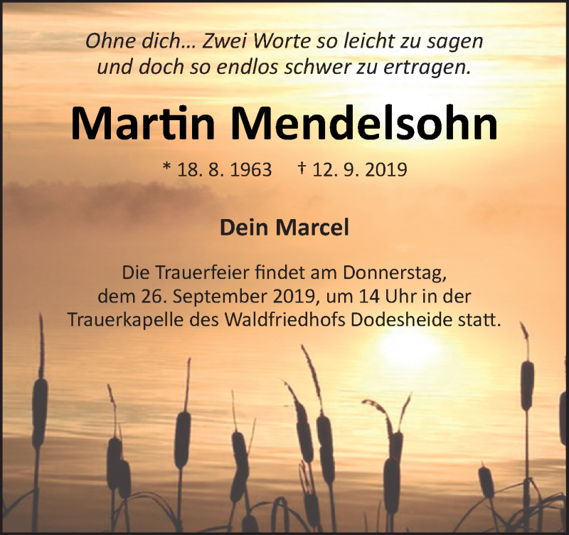  Traueranzeige für Martin Mendelsohn vom 21.09.2019 aus Neue Osnabrücker Zeitung GmbH & Co. KG