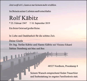 Traueranzeige von Rolf Käbitz von Neue Osnabrücker Zeitung GmbH & Co. KG