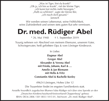 Traueranzeige von Rüdiger Abel von Neue Osnabrücker Zeitung GmbH & Co. KG