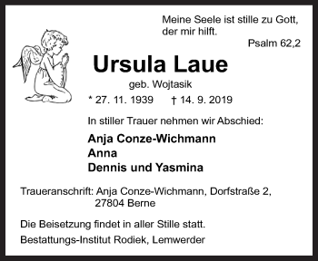 Traueranzeige von Ursula Laue von Neue Osnabrücker Zeitung GmbH & Co. KG