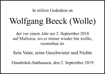 Traueranzeige von Wolfgang Beeck von Neue Osnabrücker Zeitung GmbH & Co. KG