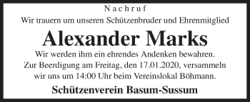 Traueranzeige von Alexander Marks von Neue Osnabrücker Zeitung GmbH & Co. KG