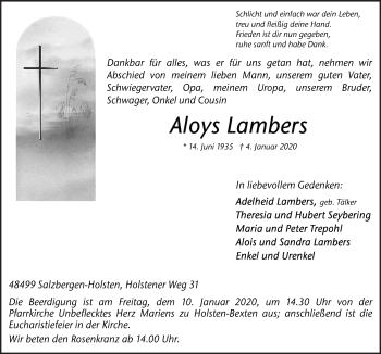 Traueranzeige von Aloys Lambers von Neue Osnabrücker Zeitung GmbH & Co. KG