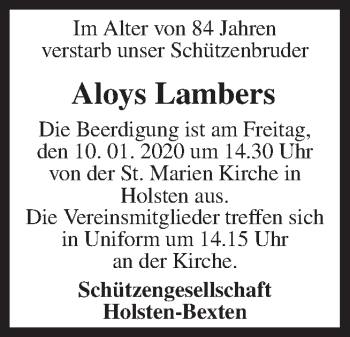 Traueranzeige von Aloys Lambers von Neue Osnabrücker Zeitung GmbH & Co. KG