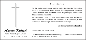 Traueranzeige von Angela Krüssel von Neue Osnabrücker Zeitung GmbH & Co. KG