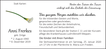 Traueranzeige von Anni Frerkes von Neue Osnabrücker Zeitung GmbH & Co. KG