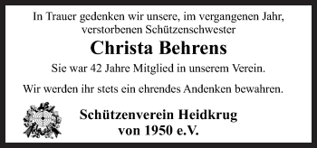 Traueranzeige von Christa Behrens von Neue Osnabrücker Zeitung GmbH & Co. KG
