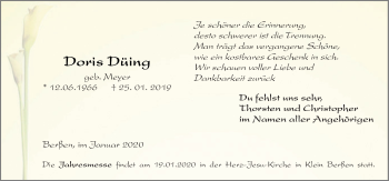 Traueranzeige von Doris Düing von Neue Osnabrücker Zeitung GmbH & Co. KG