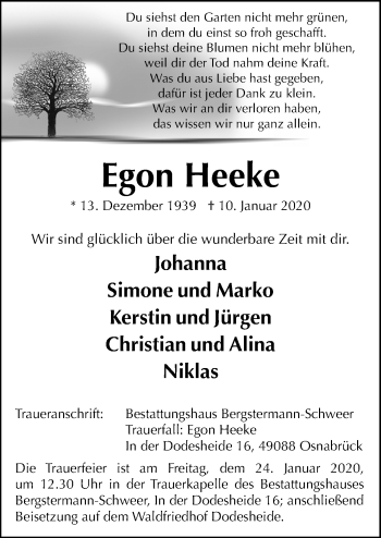 Traueranzeige von Egon Heeke von Neue Osnabrücker Zeitung GmbH & Co. KG