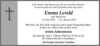 Traueranzeige von Emma Leveld von Neue Osnabrücker Zeitung GmbH & Co. KG