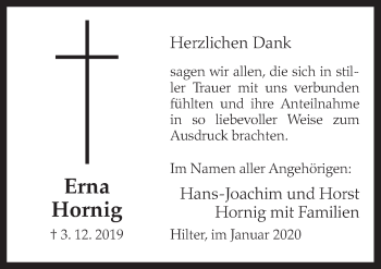 Traueranzeige von Erna Hornig von Neue Osnabrücker Zeitung GmbH & Co. KG