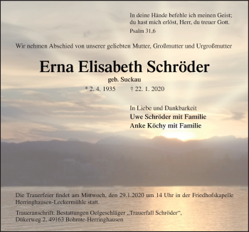 Traueranzeige von Erna Elisabeth Schröder von Neue Osnabrücker Zeitung GmbH & Co. KG