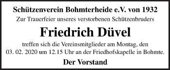 Traueranzeige von Friedrich Düvel von Neue Osnabrücker Zeitung GmbH & Co. KG