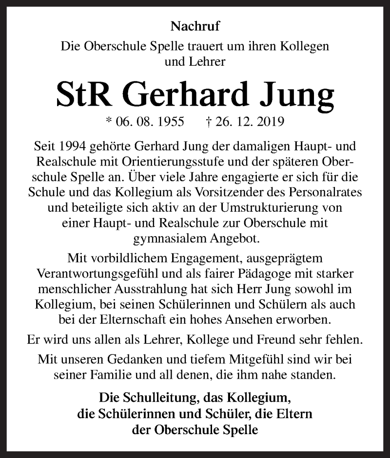  Traueranzeige für Gerhard Jung vom 06.01.2020 aus Neue Osnabrücker Zeitung GmbH & Co. KG