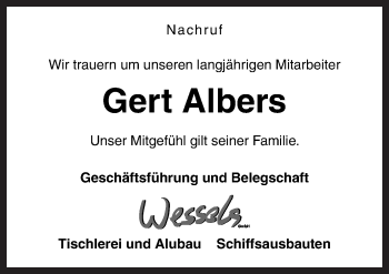 Traueranzeige von Gert Albers von Neue Osnabrücker Zeitung GmbH & Co. KG