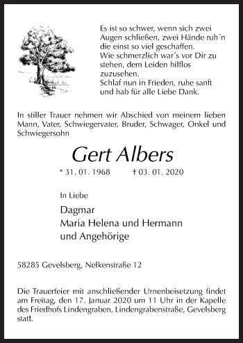 Traueranzeige von Gert Albers von Neue Osnabrücker Zeitung GmbH & Co. KG