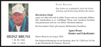 Traueranzeige von Heinz Bruns von Neue Osnabrücker Zeitung GmbH & Co. KG