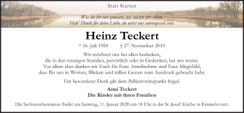 Traueranzeige von Heinz Teckert von Neue Osnabrücker Zeitung GmbH & Co. KG