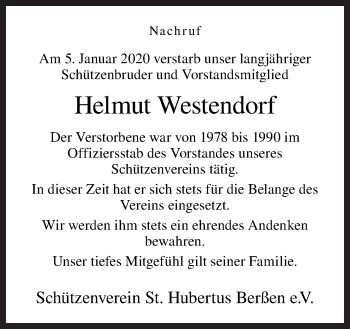 Traueranzeige von Helmut Westendorf von Neue Osnabrücker Zeitung GmbH & Co. KG