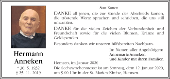 Traueranzeige von Hermann Anneken von Neue Osnabrücker Zeitung GmbH & Co. KG