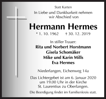 Traueranzeige von Hermann Hermes von Neue Osnabrücker Zeitung GmbH & Co. KG