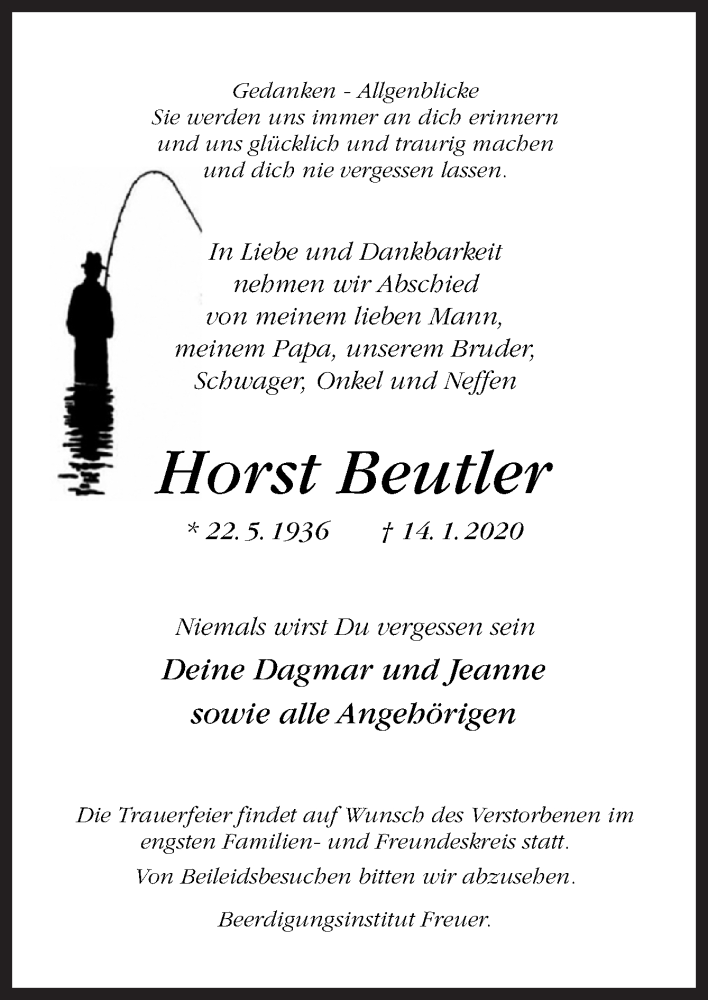  Traueranzeige für Horst Beutler vom 21.01.2020 aus Neue Osnabrücker Zeitung GmbH & Co. KG