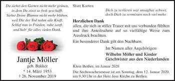 Traueranzeige von Jantje Möller von Neue Osnabrücker Zeitung GmbH & Co. KG