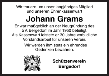 Traueranzeige von Johann Grams von Neue Osnabrücker Zeitung GmbH & Co. KG