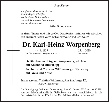 Traueranzeige von Karl-Heinz Worpenberg von Neue Osnabrücker Zeitung GmbH & Co. KG
