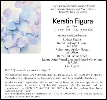 Traueranzeige von Kerstin Figura von Neue Osnabrücker Zeitung GmbH & Co. KG