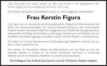 Traueranzeige von Kerstin Figura von Neue Osnabrücker Zeitung GmbH & Co. KG