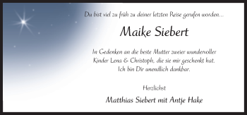 Traueranzeige von Maike Siebert von Neue Osnabrücker Zeitung GmbH & Co. KG