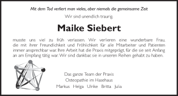 Traueranzeige von Maike Siebert von Neue Osnabrücker Zeitung GmbH & Co. KG