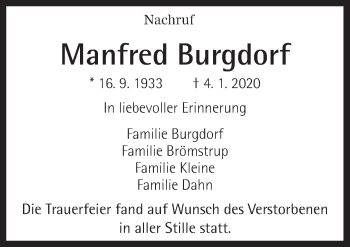Traueranzeige von Manfred Burgdorf von Neue Osnabrücker Zeitung GmbH & Co. KG