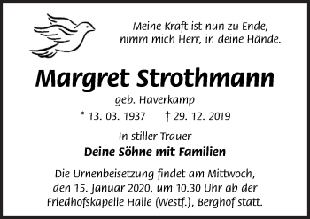 Traueranzeige von Margret Strothmann von Neue Osnabrücker Zeitung GmbH & Co. KG