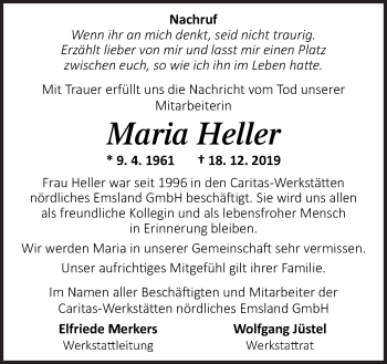 Traueranzeige von Maria Heller von Neue Osnabrücker Zeitung GmbH & Co. KG