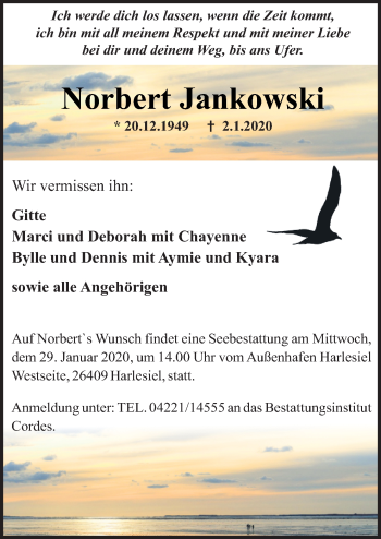 Traueranzeige von Norbert Jankowski von Neue Osnabrücker Zeitung GmbH & Co. KG