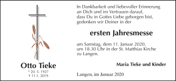 Traueranzeige von Otto Tieke von Neue Osnabrücker Zeitung GmbH & Co. KG