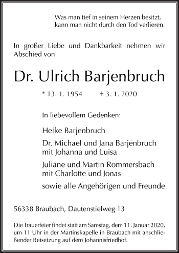 Traueranzeige von Ulrich Barjenbruch von Neue Osnabrücker Zeitung GmbH & Co. KG